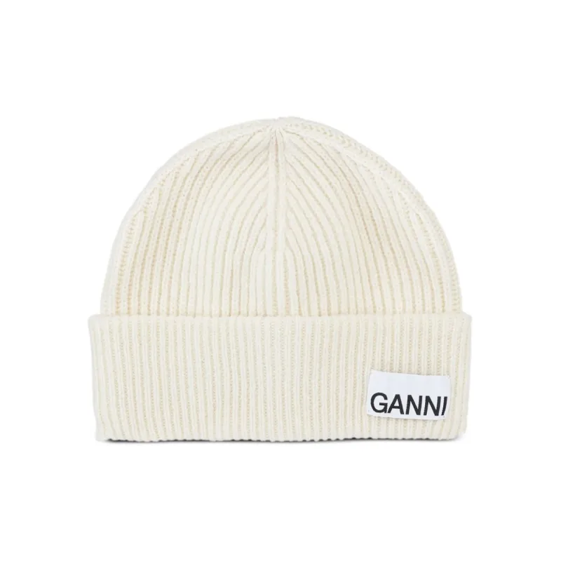 GANNI Logo-appliqué Ribbed Beanie-0