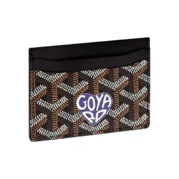 GOYARD Saint-Sulpice Canvas With Leather Dog's Teeth Card Clip Card Holder Unisex Black Spell Purple Small Hearts