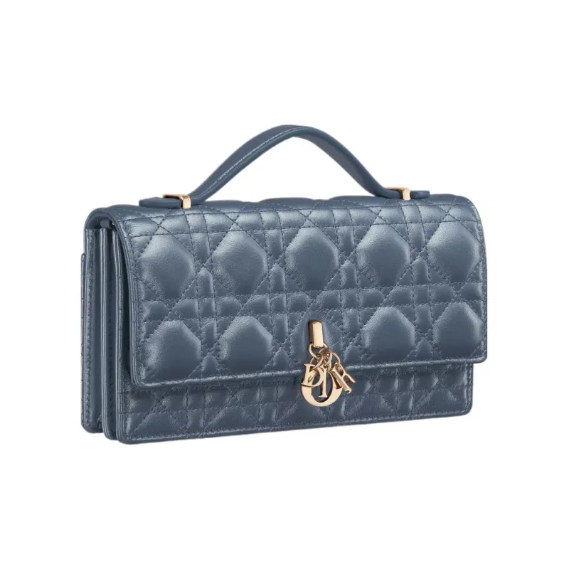 DIOR Sheepskin Shoulder Bag Crossbody Bag Mini Women's Light Midnight Blue-2