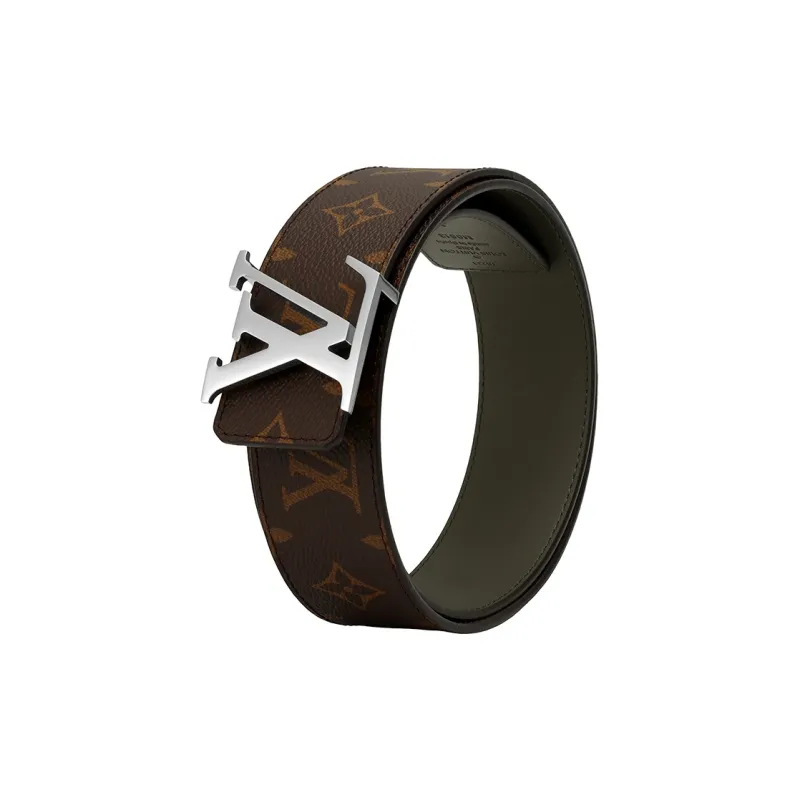 LOUIS VUITTON Logo Print Leather Leather Belts Men's Brown Width: 4cm-4