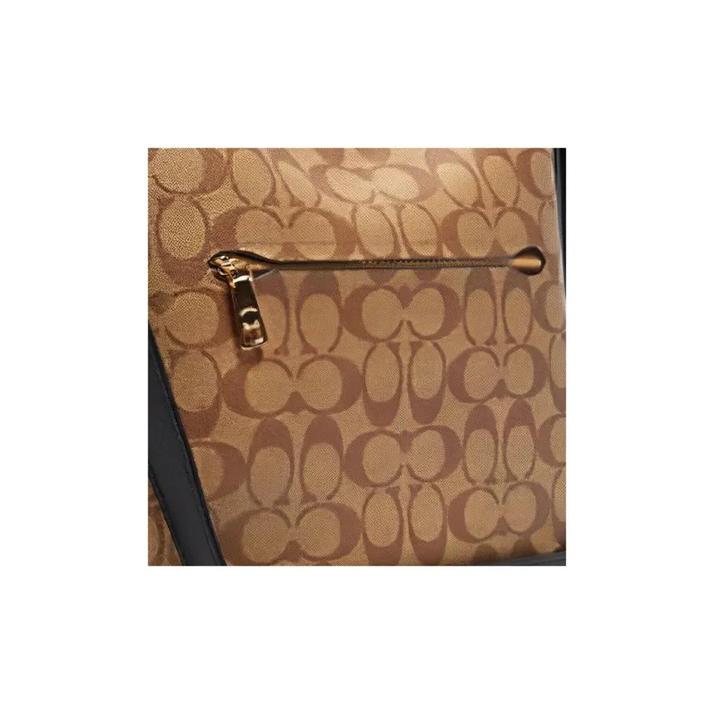 COACH Ellie Canvas Leather Shoulder Bag, Crossbody Bag Medium Size Unisex Khaki Brown-3