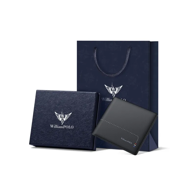 WilliamPOLO Nappa Top Grain Cow Leather Genuine Leather Long/Cropped Wallet Money Clip Unisex Black-3