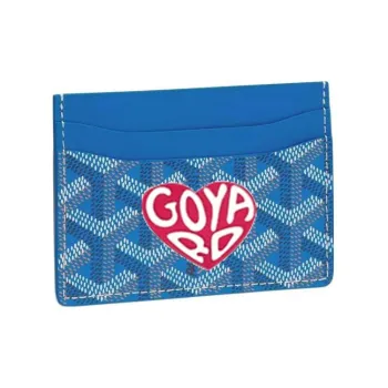 GOYARD Saint-Sulpice Canvas With Leather Card Clip Card Holder Unisex Sky Blue & Peach Red Small Heart