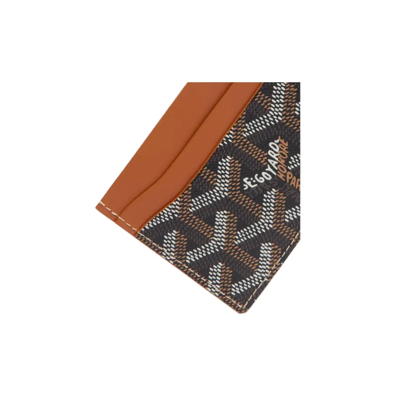 GOYARD Saint-Sulpice Canvas With Calfskin Card Clip Card Holder Unisex Brown With Light Blue Heart Design-2
