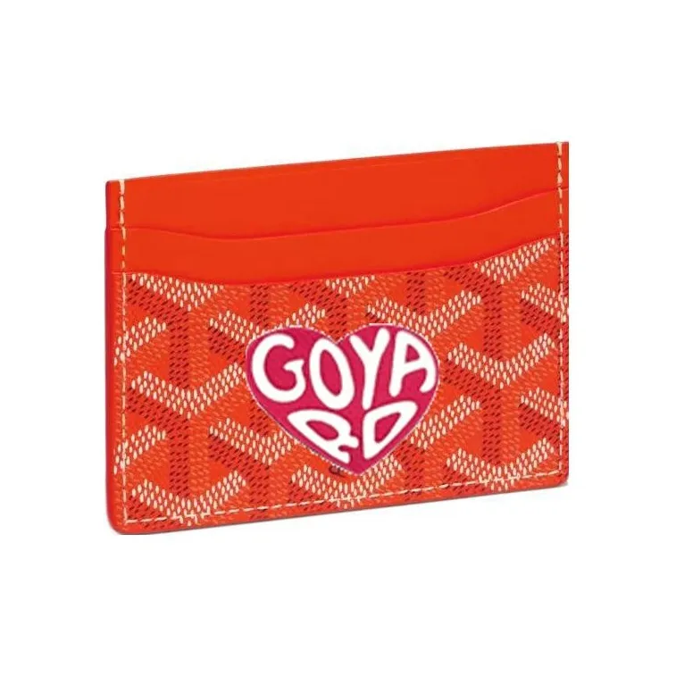 GOYARD Saint-Sulpice Canvas With Leather Card Clip Card Holder Unisex Orange With Peach Red Small Heart-0