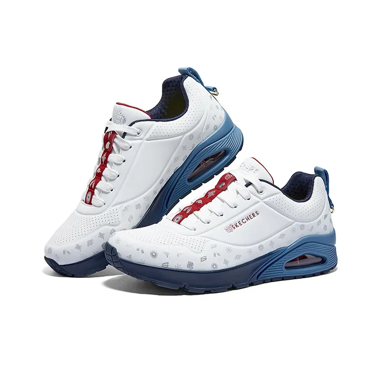Skechers Street Wear resistant And Lightweight Low Top Casual Running Shoes Men's White Blue-3