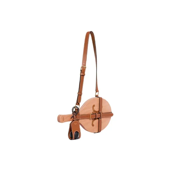 CELINE Wooden With Calfskin Bag Accessories Tawny-2