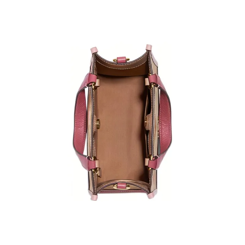 COACH Dempsey Canvas, Leather Tote Bag, Shopping Bag, Crossbody Bag Trumpets Women's Brown & Pink-2