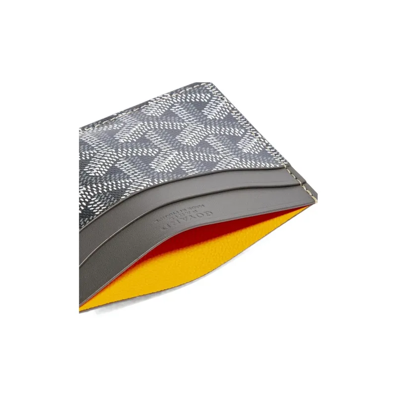 GOYARD Saint-Sulpice Canvas With Leather Dog's Teeth Card Clip Card Holder Unisex Gray With Yellow Small Heart Design-2