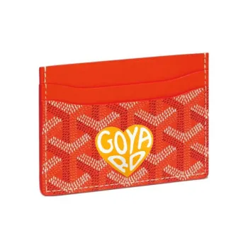 GOYARD Canvas With Leather Dog's Teeth Card Clip Card Holder Unisex Orange And Yellow Small Heart