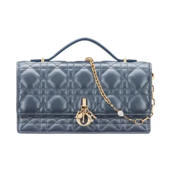 DIOR Sheepskin Shoulder Bag Crossbody Bag Mini Women's Light Midnight Blue