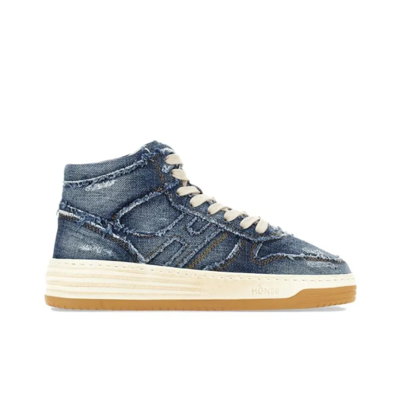HOGAN Contrast Stitch High Top Distressed Sneakers Women's-1