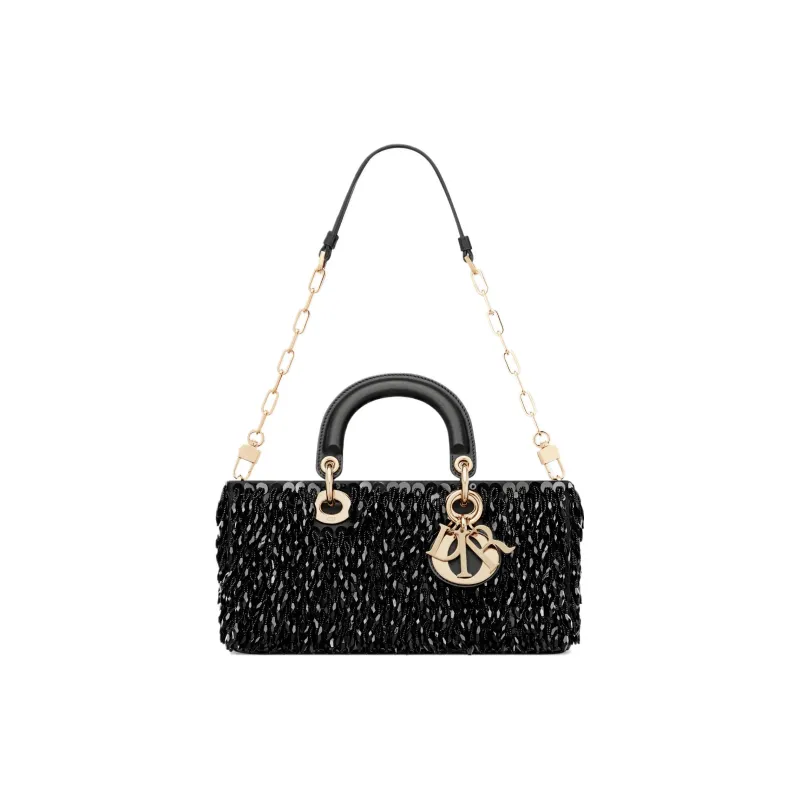 DIOR Lady D-JOY Glass Beads Shoulder Bag Crossbody Bag Handbag Medium Size Women's Black-1