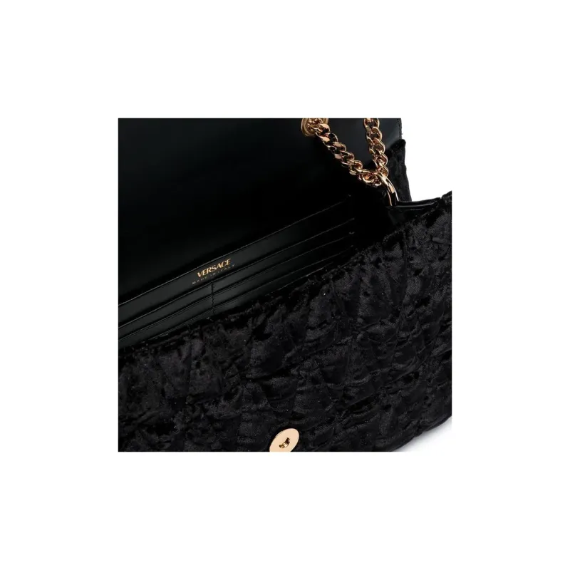 VERSACE Virtus Velvet With Calfskin Crossbody Bag Shoulder Bag Women's Black-3