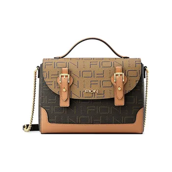 FION Artificial Leather Cow Leather Travel Bag Handbag Shoulder Bag Medium Size Women's Coffee/Caramel