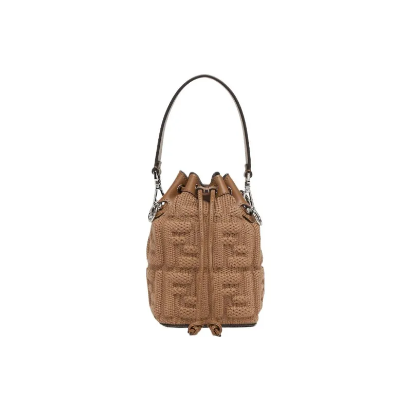 FENDI Mon Tresor Wool Knitted Fabric Bucket Bags Shoulder Bag Crossbody Bag Handbag Mini Women's Light Brown-0