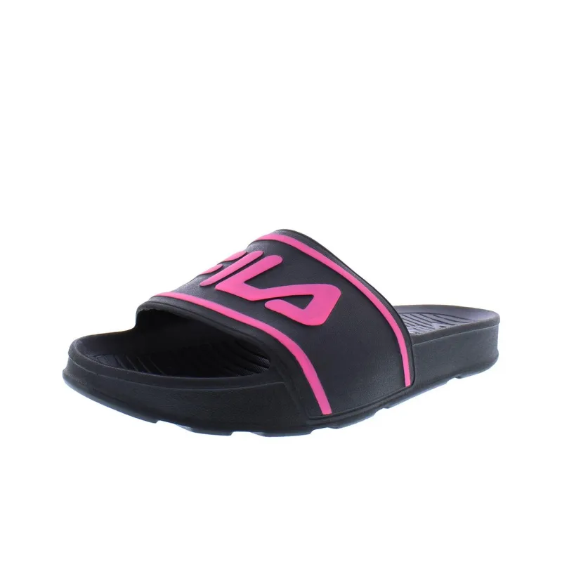 FILA Sleek Slide Rubber Sole Slip-Resistant Slide Slippers Women's Black Pink-0