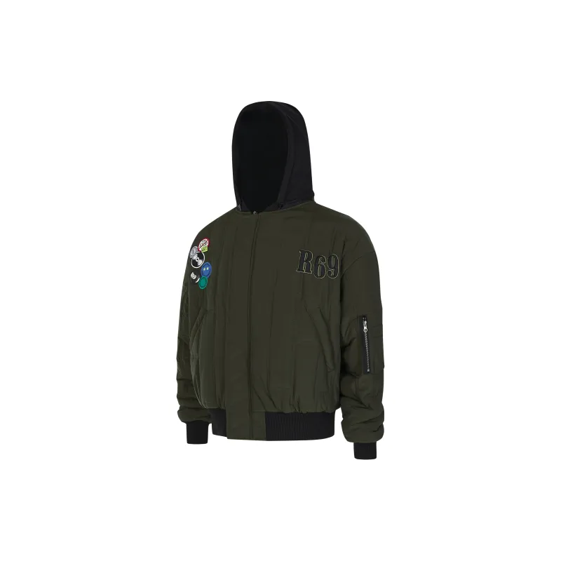 R69 Puffer Jackets Unisex Black, Lining Green-4
