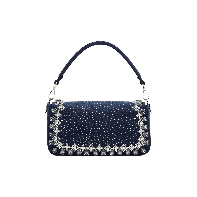 FENDI Baguette Velvet Portable Crossbody Bag, Shoulder Bag Medium Size Women's Blue-2