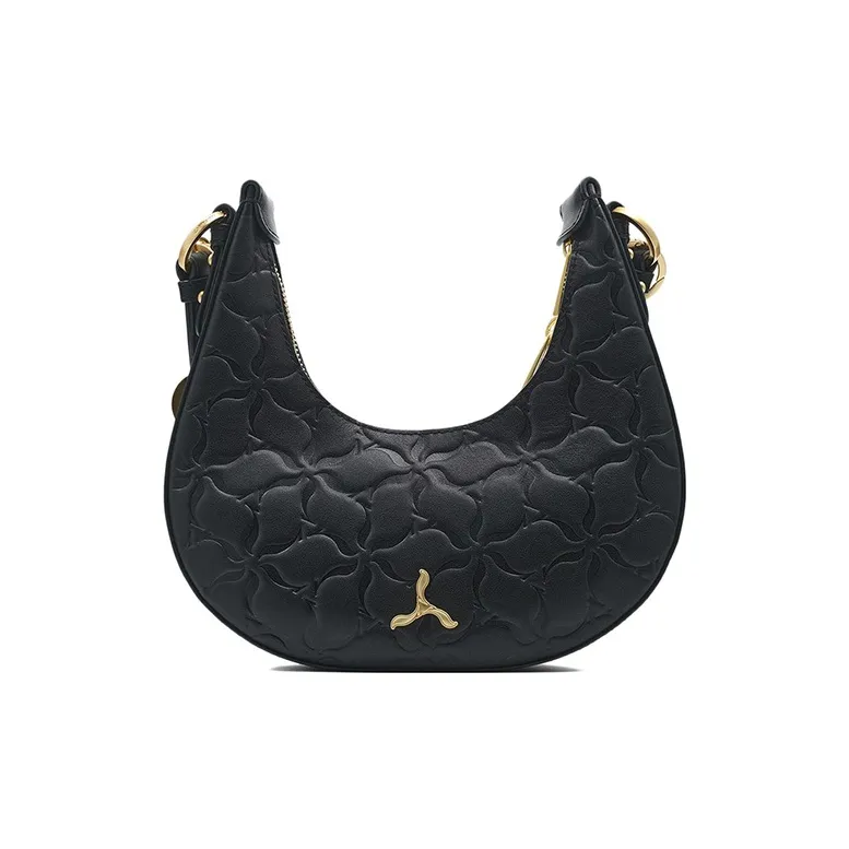 LI NING 1990 Cow Leather Shoulder Bag Handbag Shoulder Bag Regular Women's Black-0