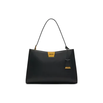 Staccato Cow Leather Tote Bag, Shopping Bag, Shoulder Bag Large Size Women's High Quality Black/Old Money Apricot