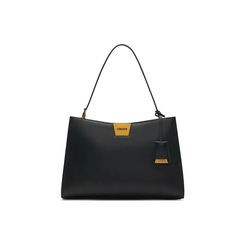 Staccato Cow Leather Tote Bag, Shopping Bag, Handbag, Shoulder Bag Tubas Women's High Quality Black/Old Money Apricot-0