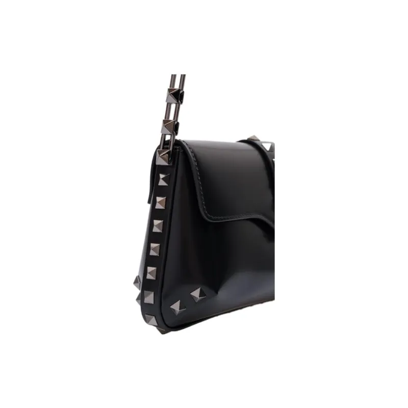 Valentino Rockstud Leather Shoulder Bag, Handbag Women's Black-5