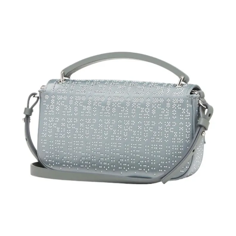 FENDI Baguette Crystal Satin One Shoulder Crossbody Cell Phone Pouch Women's Dark Gray Green-1