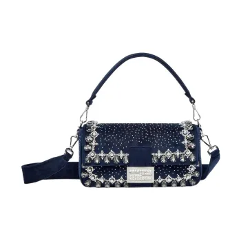 FENDI Baguette Velvet Portable Crossbody Bag, Shoulder Bag Medium Size Women's Blue