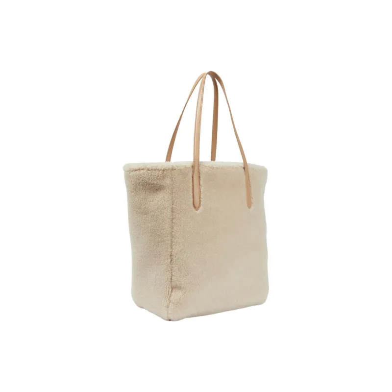 Loro Piana Sesia Shearling Tote Bag Shopping Bag Handbag Large Size Women's Beige-1