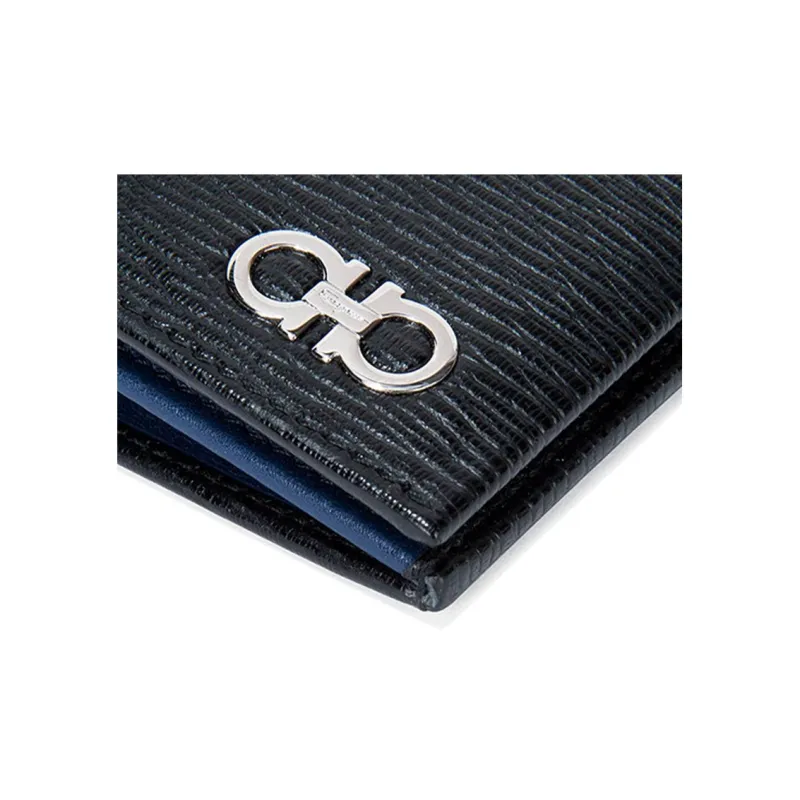 FERRAGAMO GANCINI Leather Wallet Regular Men's Dark Blue-4