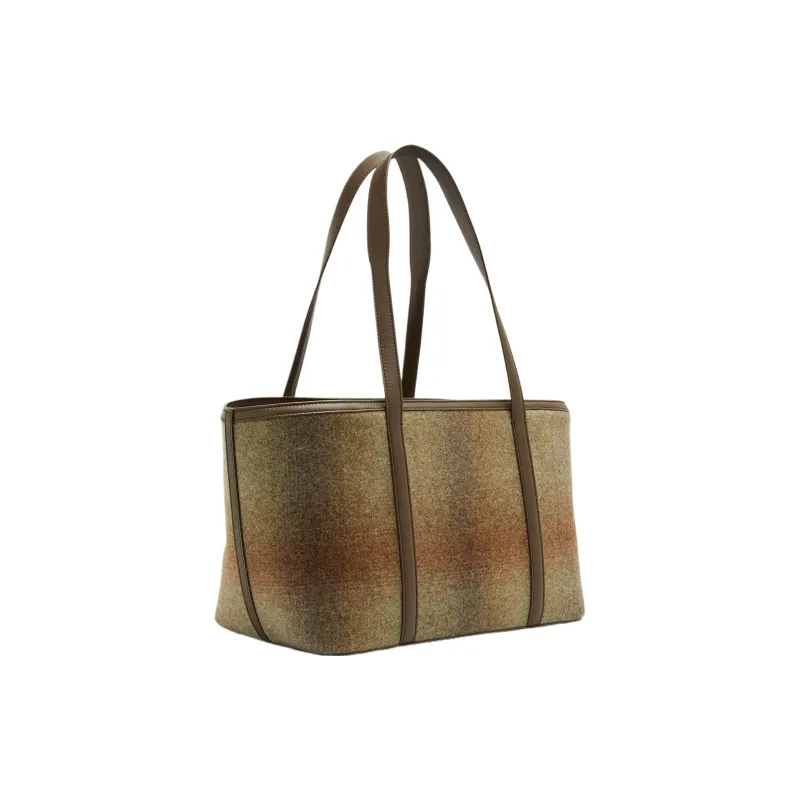 Loro Piana Cashmere Tote Bag Shopping Bag Handbag Women's Mountain Cashew Color With Green-1