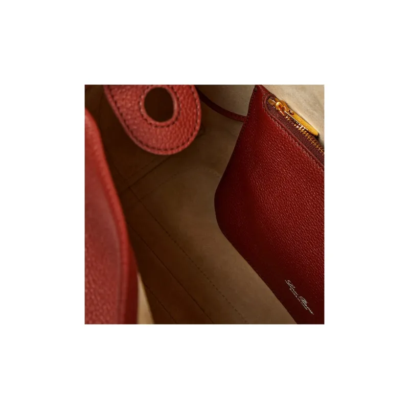 Loro Piana Leather Tote Bag Shopping Bag Shoulder Bag Handbag Medium Size Women's Brown-3