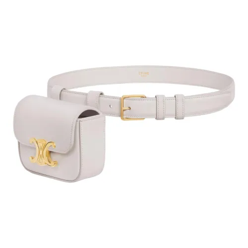 CELINE Triomphe Shiny Cow Leather Belt Fanny Pack Mini Women's Chalk White