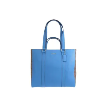 COACH Coated Canvas With Leather Tote Bag, Shopping Bag, Handbag Women's Blue
