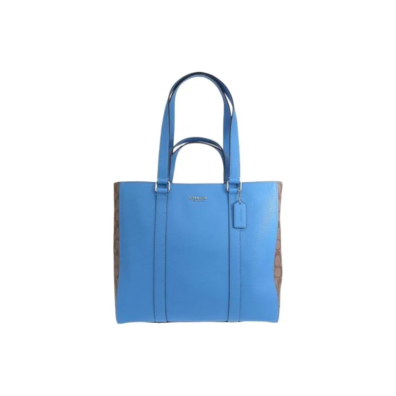 COACH Coated Canvas With Leather Tote Bag, Shopping Bag, Handbag Women's Blue-0