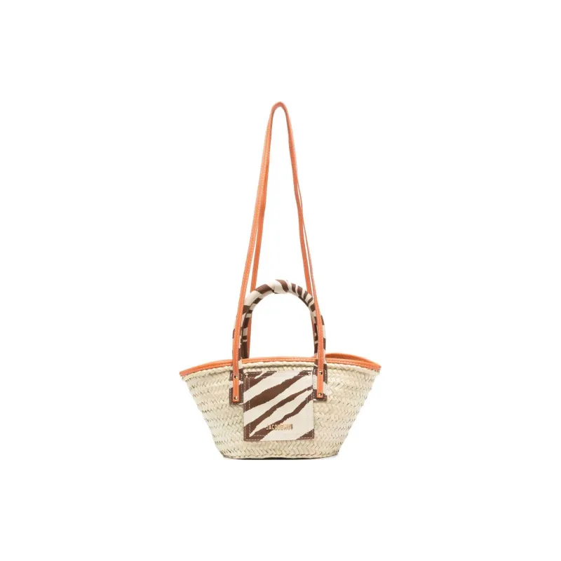 Jacquemus Le Petit Panier Soli Calfskin With Raffia Shoulder Bag Crossbody Bag Handbag Women's Beige-4