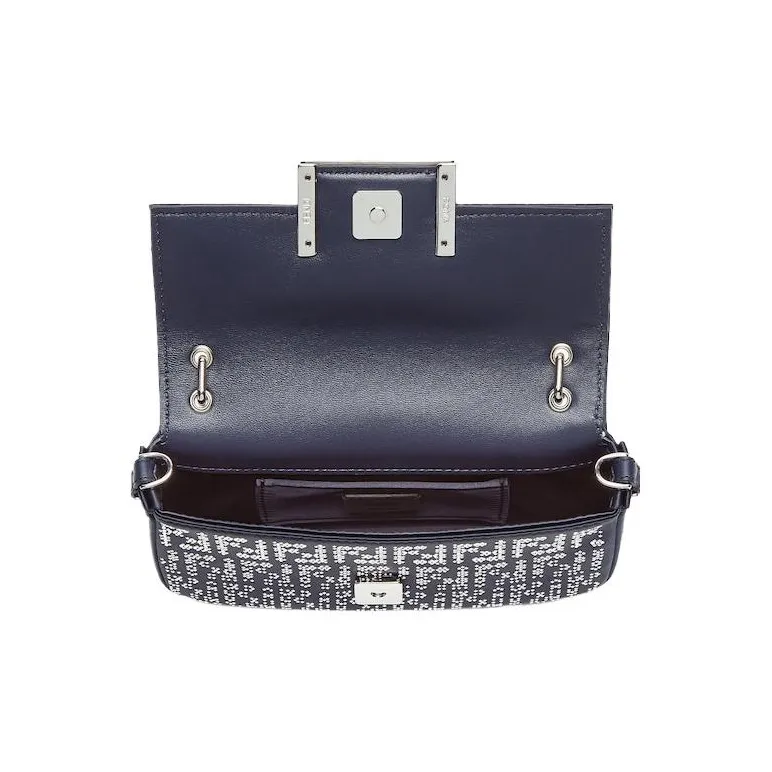 FENDI Baguette Crystal Satin One Shoulder Crossbody Cell Phone Pouch Women's Midnight Blue-2
