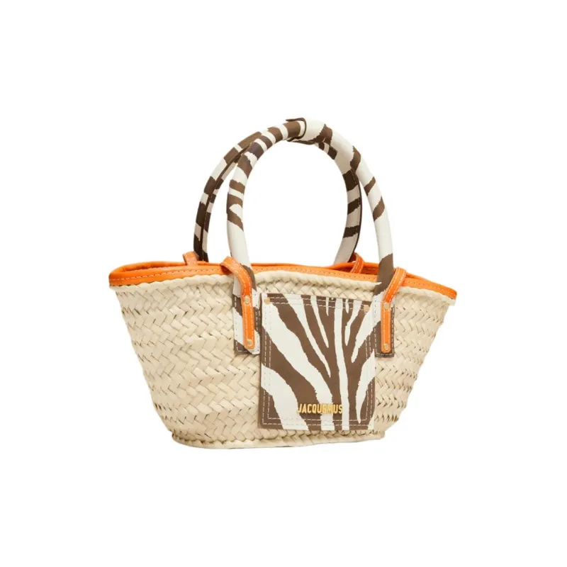 Jacquemus Le Petit Panier Soli Calfskin With Raffia Shoulder Bag Crossbody Bag Handbag Women's Beige-1