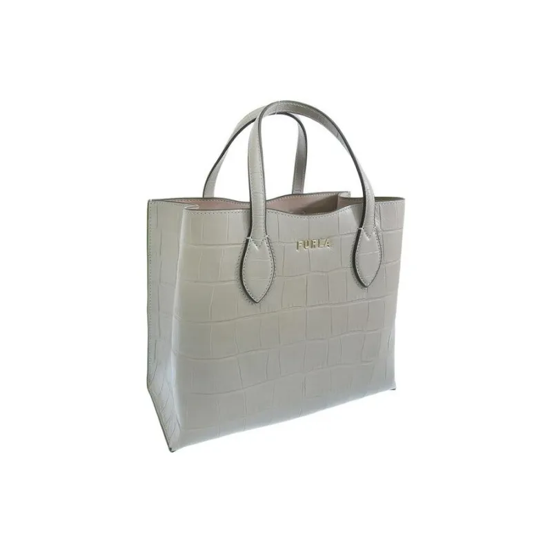Furla Era Leather Tote Bag Shopping Bag Shoulder Bag Handbag Small Size Women's Gray-1