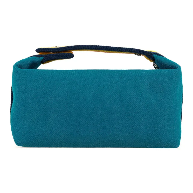 HERMES Bride-a-Brac Fabric Surface Travel Storage Bag Handbag Toiletry Bag Small Size Unisex Blue-3