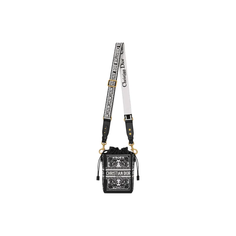 DIOR D-Bubble Collection Embroidery Bucket Bags Crossbody Bag Shoulder Bag Small Size Women's White & Black-0
