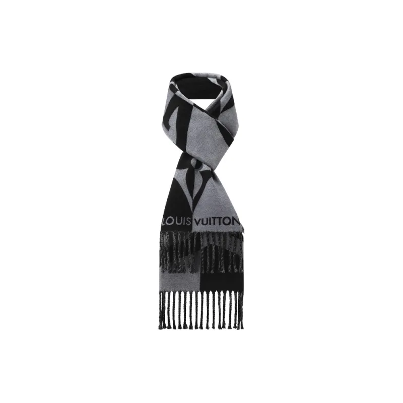 LOUIS VUITTON Knit Scarves Men's Gray/Black-1