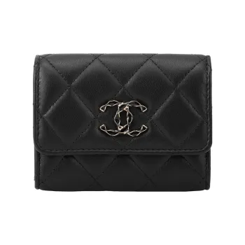 CHANEL Lambskin Card Holder, Wallet Women's Black