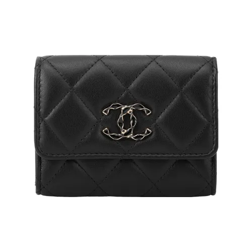 CHANEL Lambskin Card Holder, Wallet Women's Black