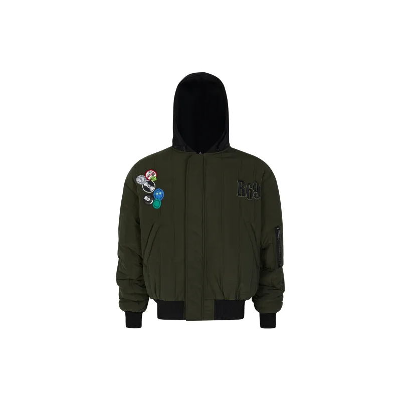 R69 Puffer Jackets Unisex Black, Lining Green-3