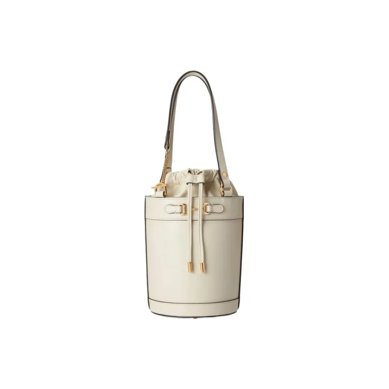 GUCCI Horsebit 1955 Leather Bucket Bags One Shoulder Handbags Small Size Women's White-0