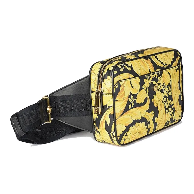 FANSIZHE Cow Leather Fanny Pack Sling Bags Unisex Black & Yellow-4