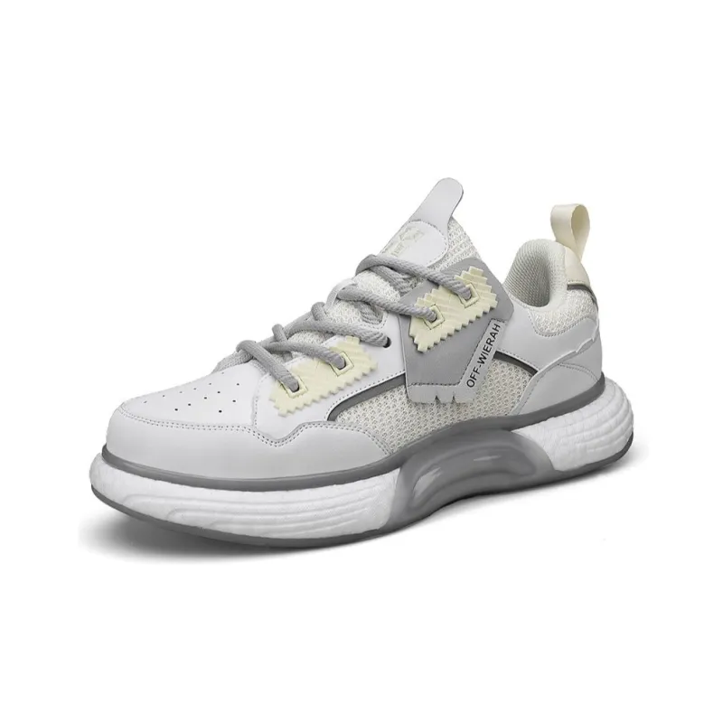 OFF-WIERAH Cushioned Wear-Resistant Breathable Impact-Resistant Height Increasing Mid-Top Casual Shoes Unisex-0