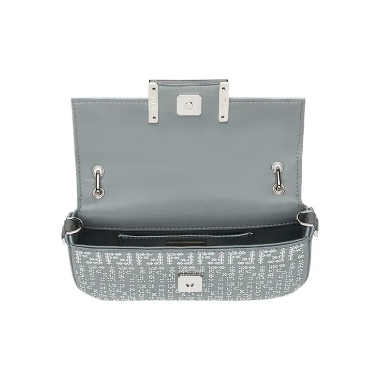 FENDI Baguette Crystal Satin One Shoulder Crossbody Cell Phone Pouch Women's Dark Gray Green-2